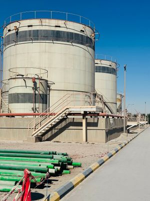 Réservoirs de stockage sous un ciel bleu